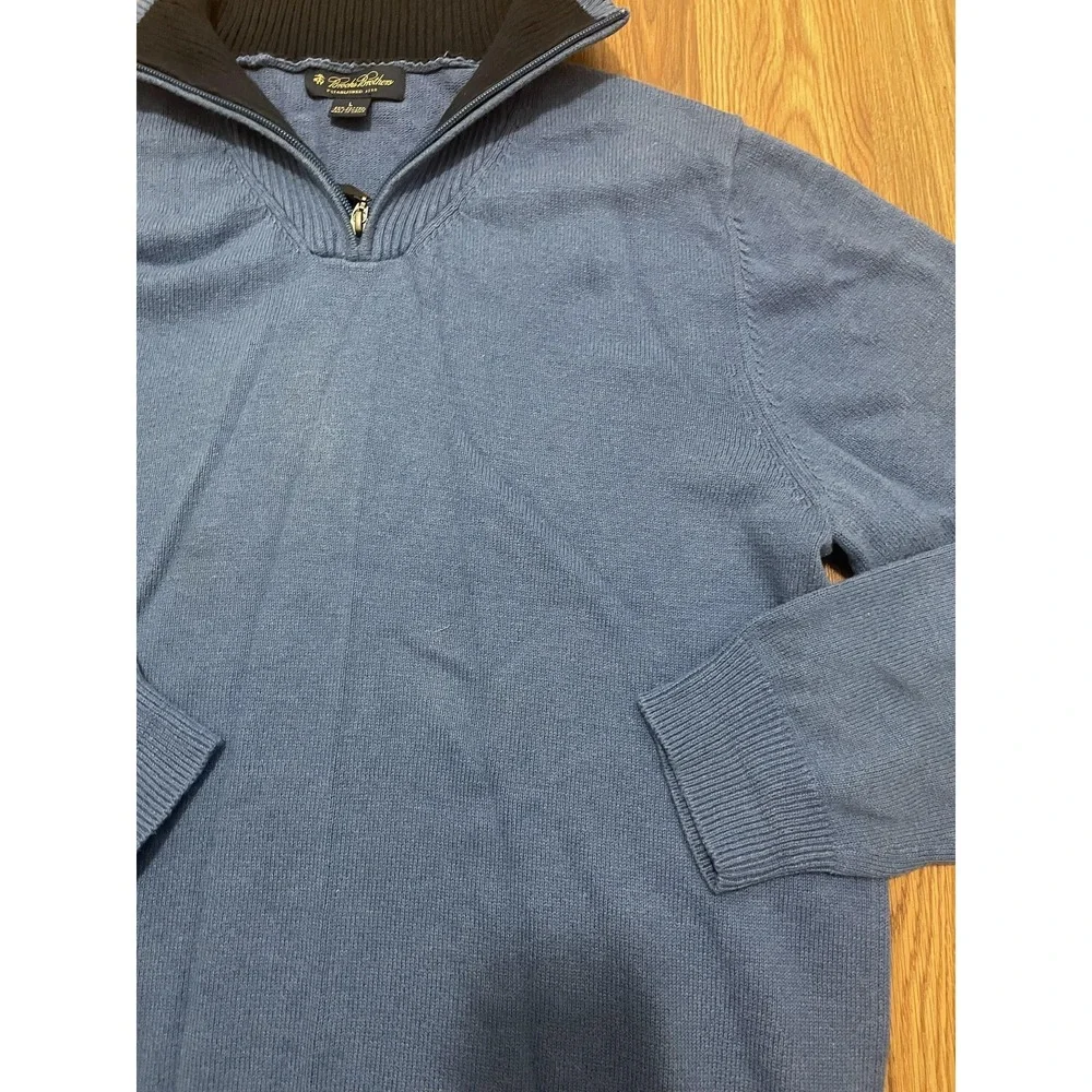 Brooks Brothers Sweater Mens Large Cashmere Blend 1/4 Zip Pullover Blue